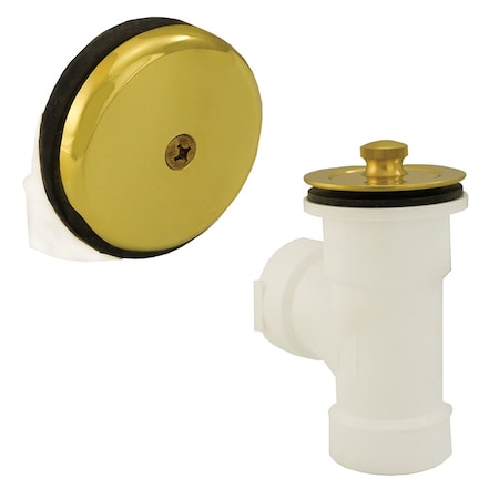 Jones Stephens Polished Brass One-Hole Lift and Turn Bath Waste Kit, Direct T-Waste Half Kit, White Plastic B07005